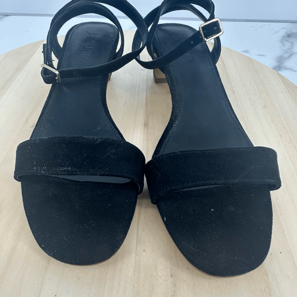 J. Crew Faux Sueded strapped kitten heeled sandals Size 6 Black Minimalist NEW - Picture 5 of 9